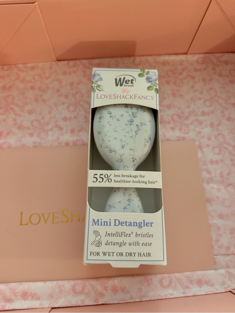 LoveShackFancy White Mini Detangler with Blue Floral Print
